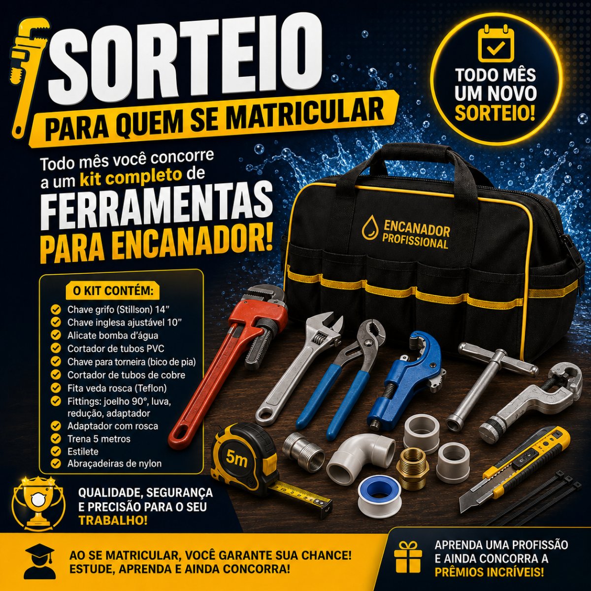 Sorteio mensal de kit de ferramentas para encanador